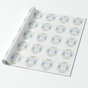 Taufe Cross Wappen Greenery Baby Boy Geschenkpapier