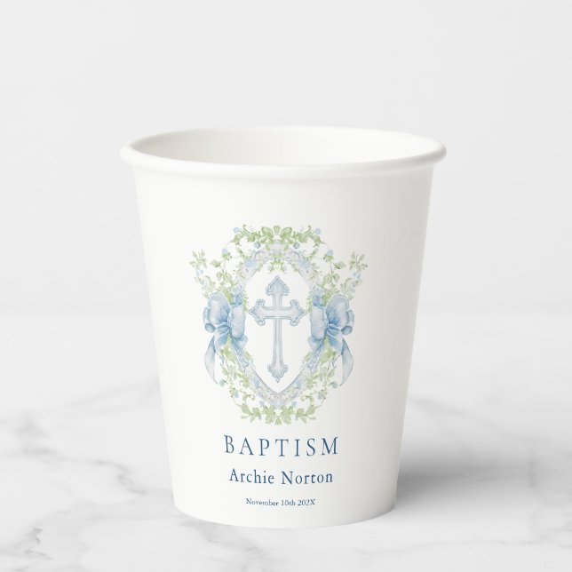 Taufe Cross Wappen Greenery Baby Boy Paper Cup Pappbecher (Vorderseite)
