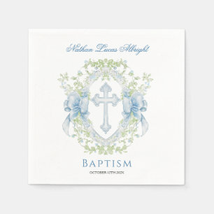 Taufe Cross Wappen Greenery Baby Boy Serviette