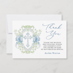 Taufe Cross Wappen Greenery Baby Boy Vielen Dank Dankeskarte