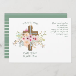 Taufe DANK YOU Card - sage pink Flora Cross Einladung