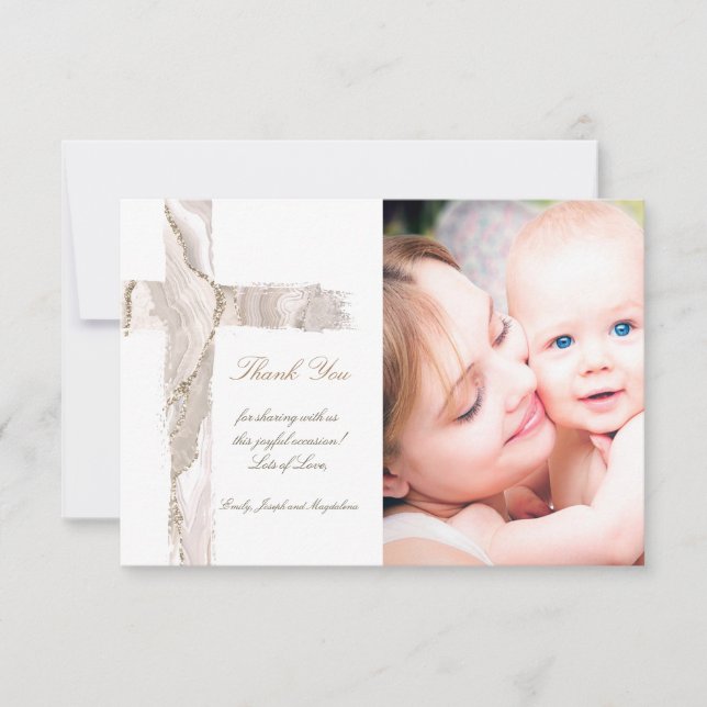 Taufe danke beige rosa Heiligkreuz Einladung (Vorderseite)