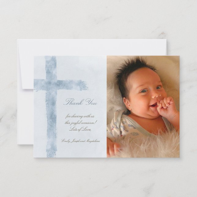 Taufe danke Ihnen moderne blaue Kreuzung Einladung (Vorderseite)