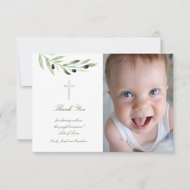 Taufe danke Ihnen Olivenzweig Einladung (Vorderseite)