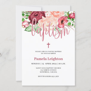 Taufe der Lila Blütenmädchen "Watercolor Pink" Einladung