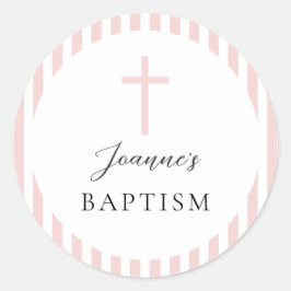 Taufe der Rosa-Weiße Stripte Runder Aufkleber
