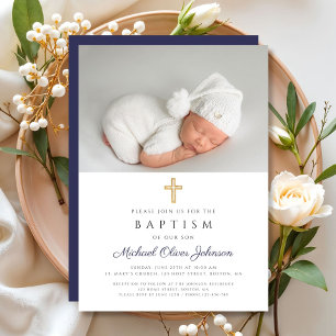 Taufe des modernen Navy Blue Religious Cross Boy F Einladung