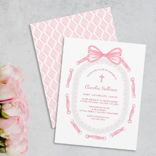 Taufe des rosa Bow-Ribbon-Frame Einladung