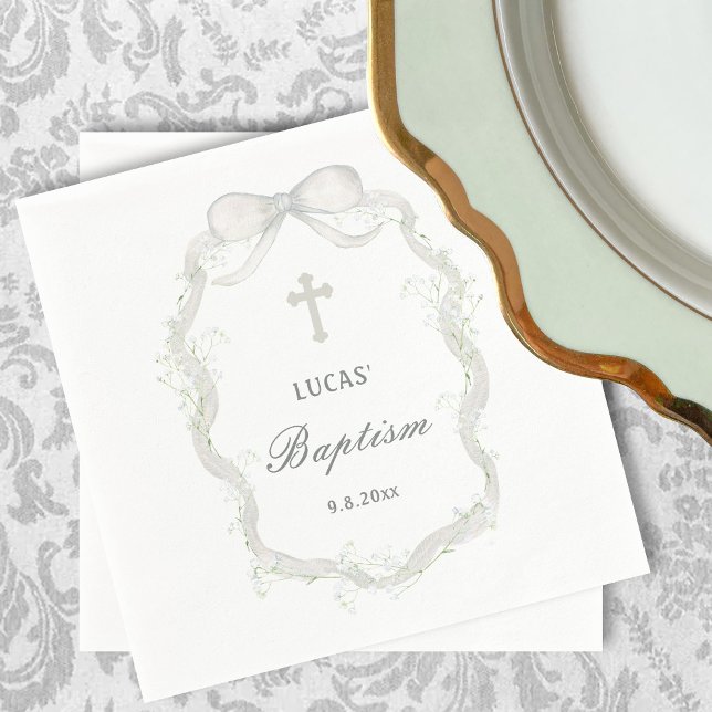 Taufe des weißen Gipskrauts Ribbon Serviette (Von Creator hochgeladen)