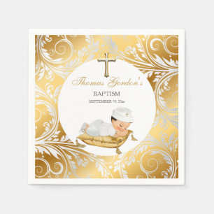 Taufe eines Babyjungen Gold Silber Serviette