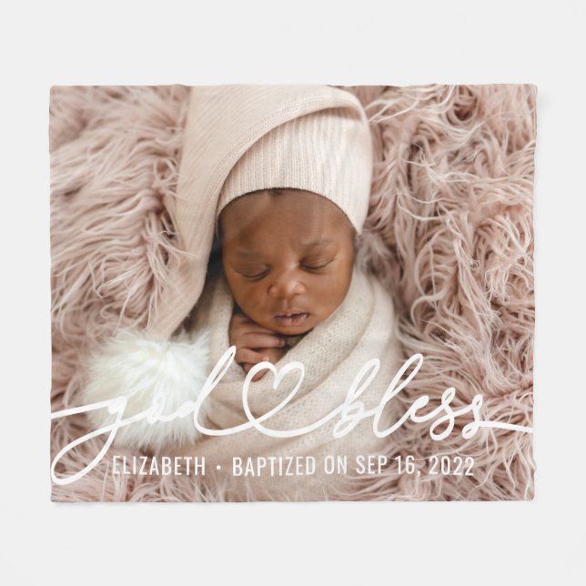 Taufe Einfache Elegante Modernes Heart Baby Foto Fleecedecke (Vorderseite (Horizontal))