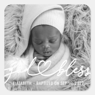 Taufe Einfache Elegante Modernes Heart Baby Foto Quadratischer Aufkleber