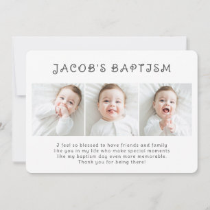Taufe Einfaches Modernes Chic Drei Foto Dankeskarte