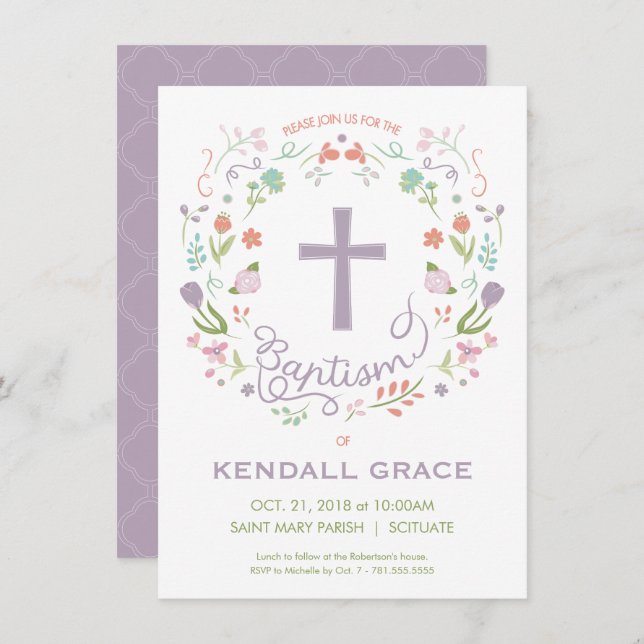 Taufe, Einladung für Mädchen feiern - Maßgeschneid (Vorne/Hinten)