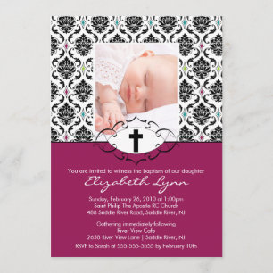 Taufe Einladungen Foto Black Damask