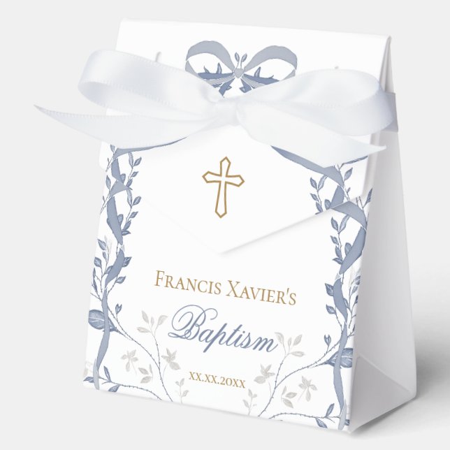 Taufe elegante blaue Schleife Geschenkschachtel (Vorderseite)