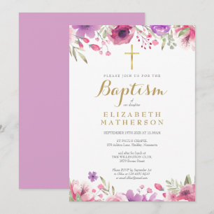 Taufe Elegante rosa Rose Floral Einladung