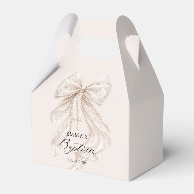 Taufe Eleganter Bogen mit Perlen Geschenkschachtel (Vorderseite)