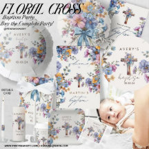 Taufe elegantes modernes blaues Aquarellkreuz