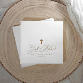Taufe Erste Kommune Gold Gott segne Kreuz Servietten Mit Folie