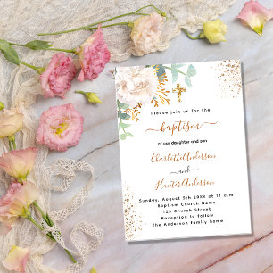 Taufe Eukalyptus Grünpflanzen Rose Goldblume Einladung