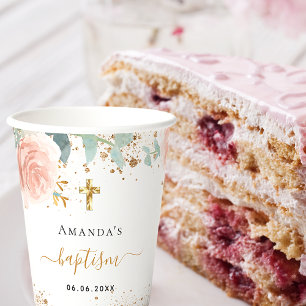 Taufe Eukalyptus rosa Blumenmädchen Rose Gold Pappbecher