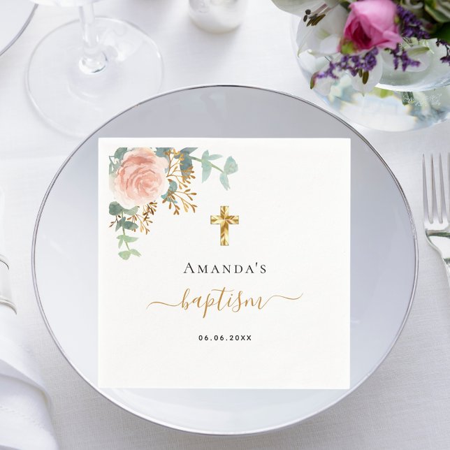 Taufe Eukalyptus rosa Blumenmädchen Rose Gold Serviette (Von Creator hochgeladen)