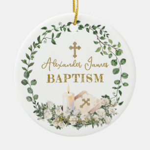 Taufe Eukalyptus Rosen Kreuz Foto Keramik Ornament