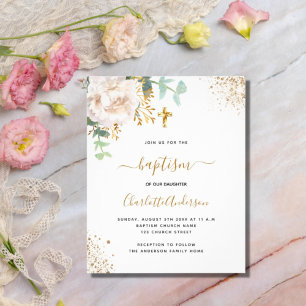 Taufe Eukalyptus weiß florale Budget-Einladung Flyer