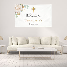 Taufe Eukalyptus Weißer Blütengoldkreuz Banner