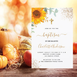 Taufe Eukalyptusgrün Sonnenblumenkreuz Einladung