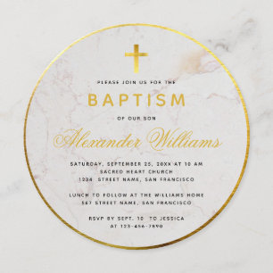 Taufe Faux Goldfolie Marmor Kalligraphie Rund Einladung