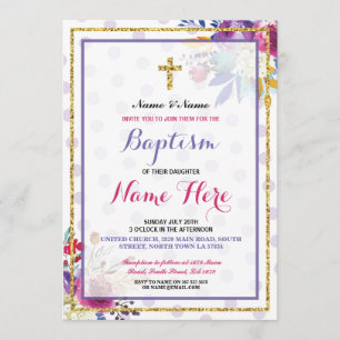 Taufe Floral Christening Gold Glitzer Einladung