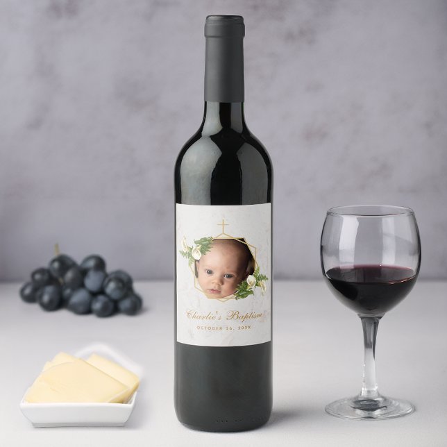 Taufe Foto Floral Calla Lilies Goldmarmor Weinetikett (Von Creator hochgeladen)