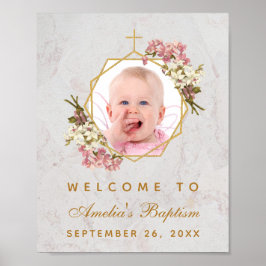 Taufe Foto Girl Gold Pink Orchideen Begrüßungszeic Poster