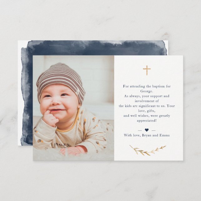 Taufe Foto Vielen Dank Navy Blue Card Einladung (Vorne/Hinten)