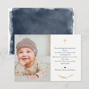 Taufe Foto Vielen Dank Navy Blue Card Einladung