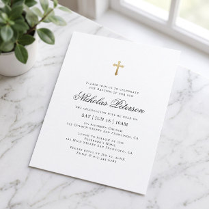 Taufe für ihn Minimalistisches Goldkreuz Einladung