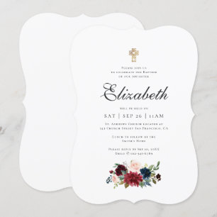 Taufe für ihr modernes Wasserfarben-Blumenkreuz Einladung