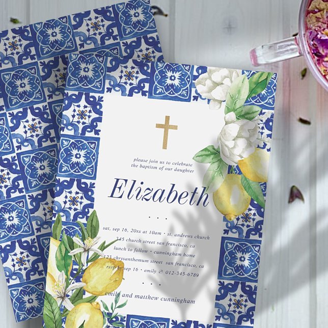 Taufe für ihre Lemon-Foliage mediterrane Fliesen Einladung (Von Creator hochgeladen)