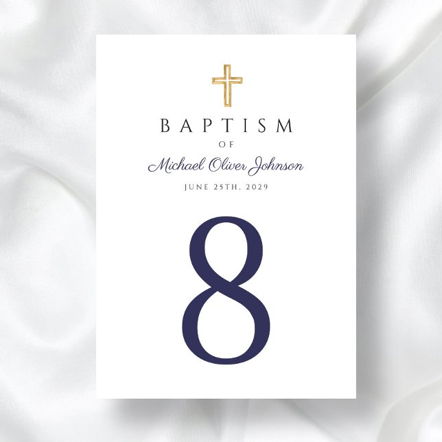 Taufe für religiöse Kreuzschiffe Tischnummer (Religious Cross Navy Blue Boy Baptism Table Number)