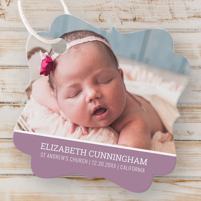 Taufe für sie | Einfaches Typografie-Foto Geschenkanhänger (Von Creator hochgeladen)