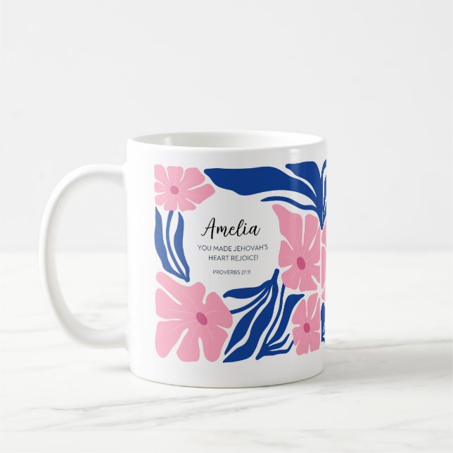 Taufe Geschenk Pink Blau Abstrakte Blütenblüte JW  Kaffeetasse (Links)