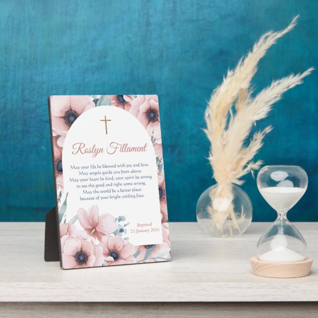 Taufe Girl Big Pink Blume rund um die Grenze Fotoplatte (Seite)