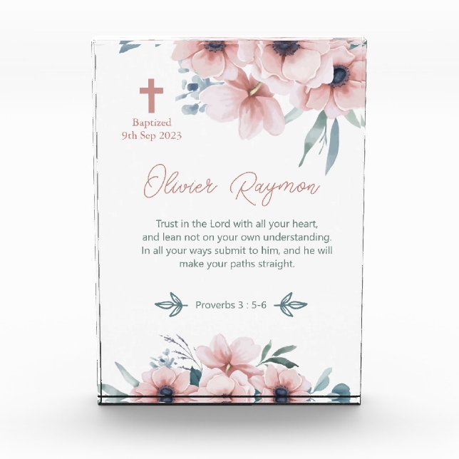 Taufe Girl Hübsch Pink Blume Fotoblock (Vorderseite)