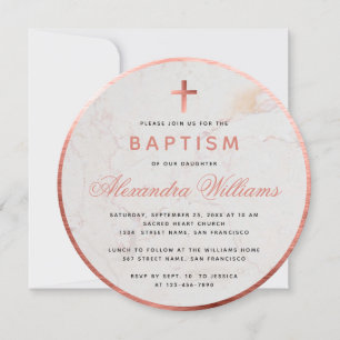 Taufe Girl Imitats Rose Gold Marmor Pink Script Einladung