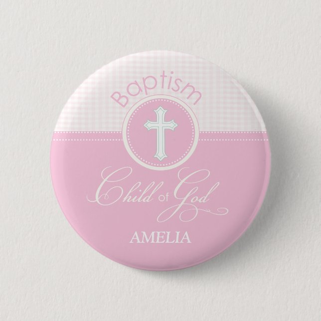 Taufe Glückwünsche Rosa, runde Geschenke Button (Vorderseite)