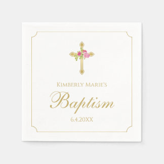 Taufe Gold Cross Rosa Roses Mit Monogramm Serviette