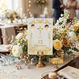 Taufe Gold Kreuz Engel Individuelle Taufe Tischnummer