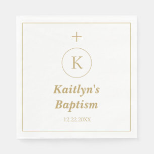 Taufe Gold White Monogram Initials Elegant Niedlic Serviette
